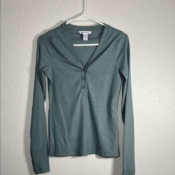 Athleta Green Half Button Up Top XS - Picture 1 of 6